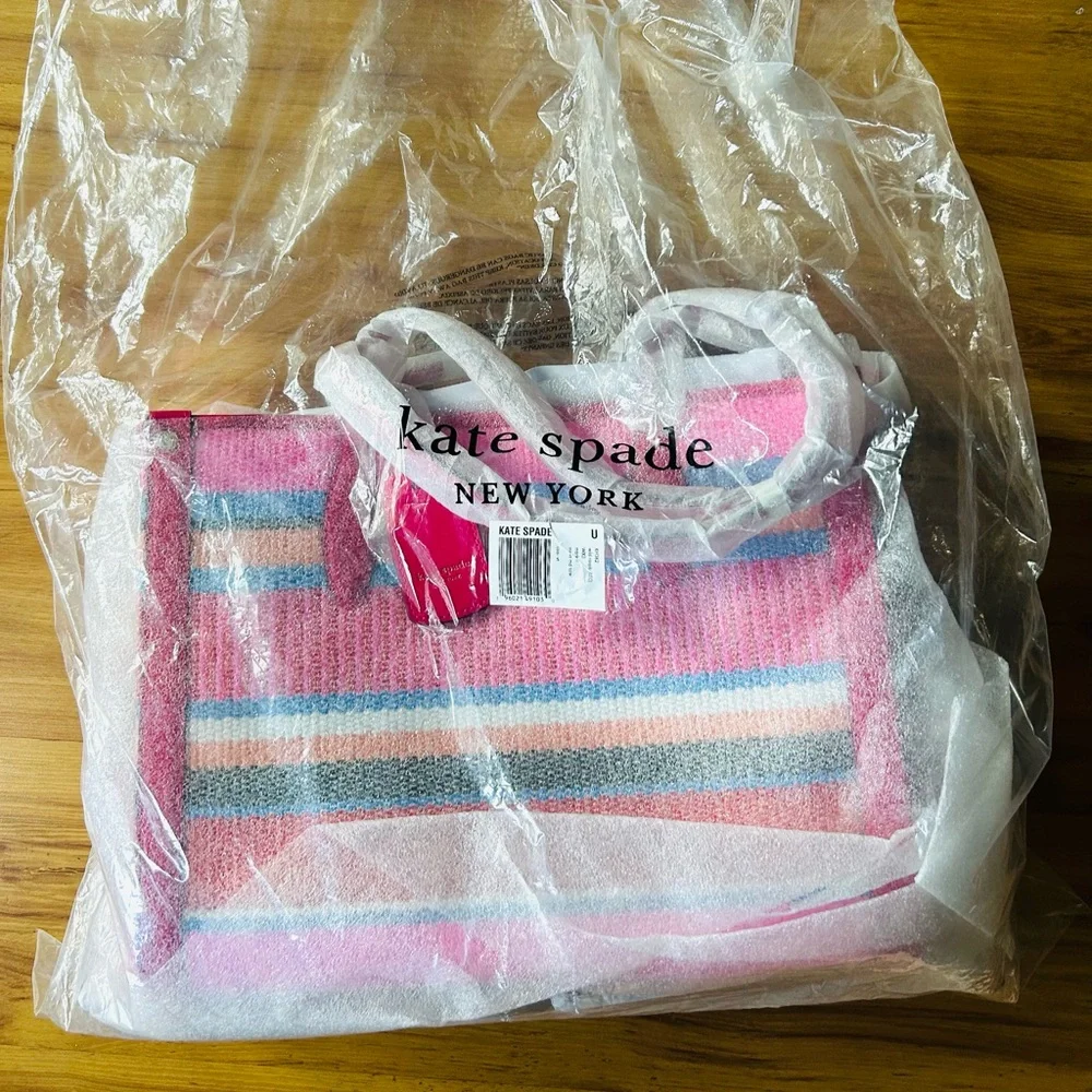 NEW Kate Spade Striped Woven Straw Large Tote Bag Purse NWT